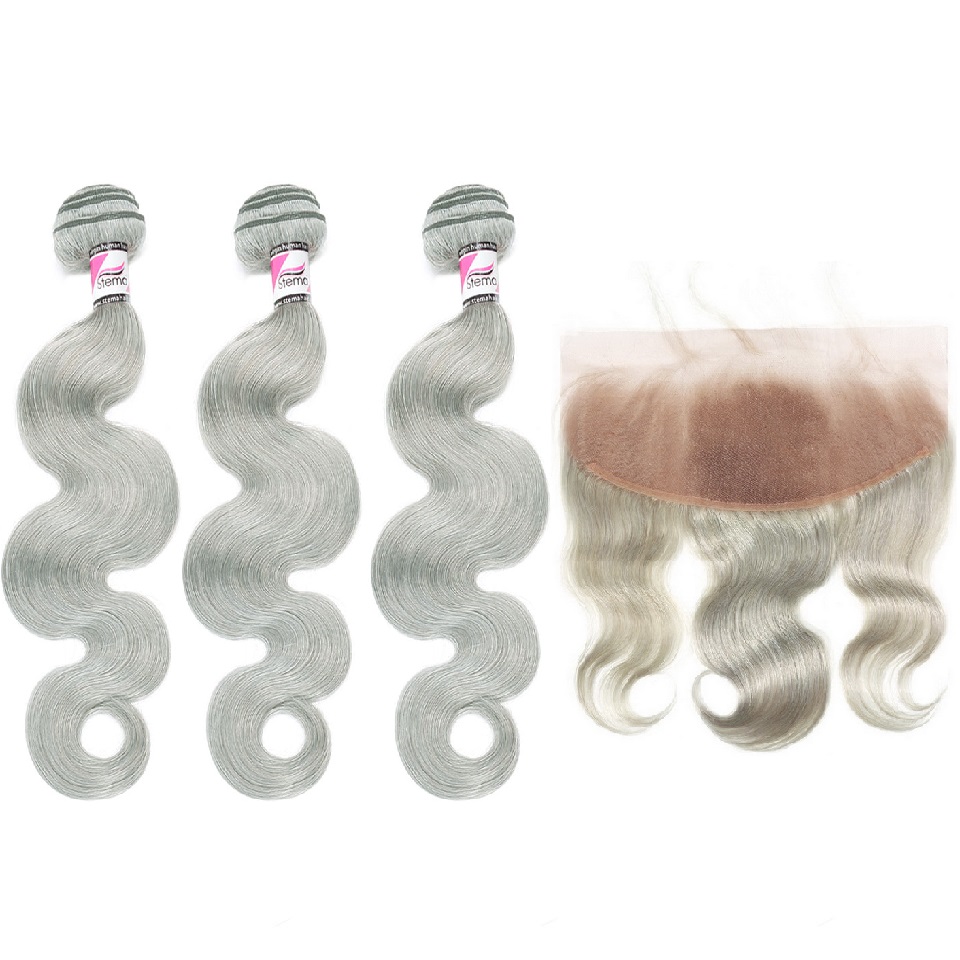 Stema Hair 13x4 Lace Frontal With Bundles Grey/Silver Body Wave